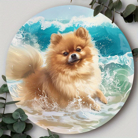 Fantastic Cute Dog Round Aluminum Metal Sign For Decoration